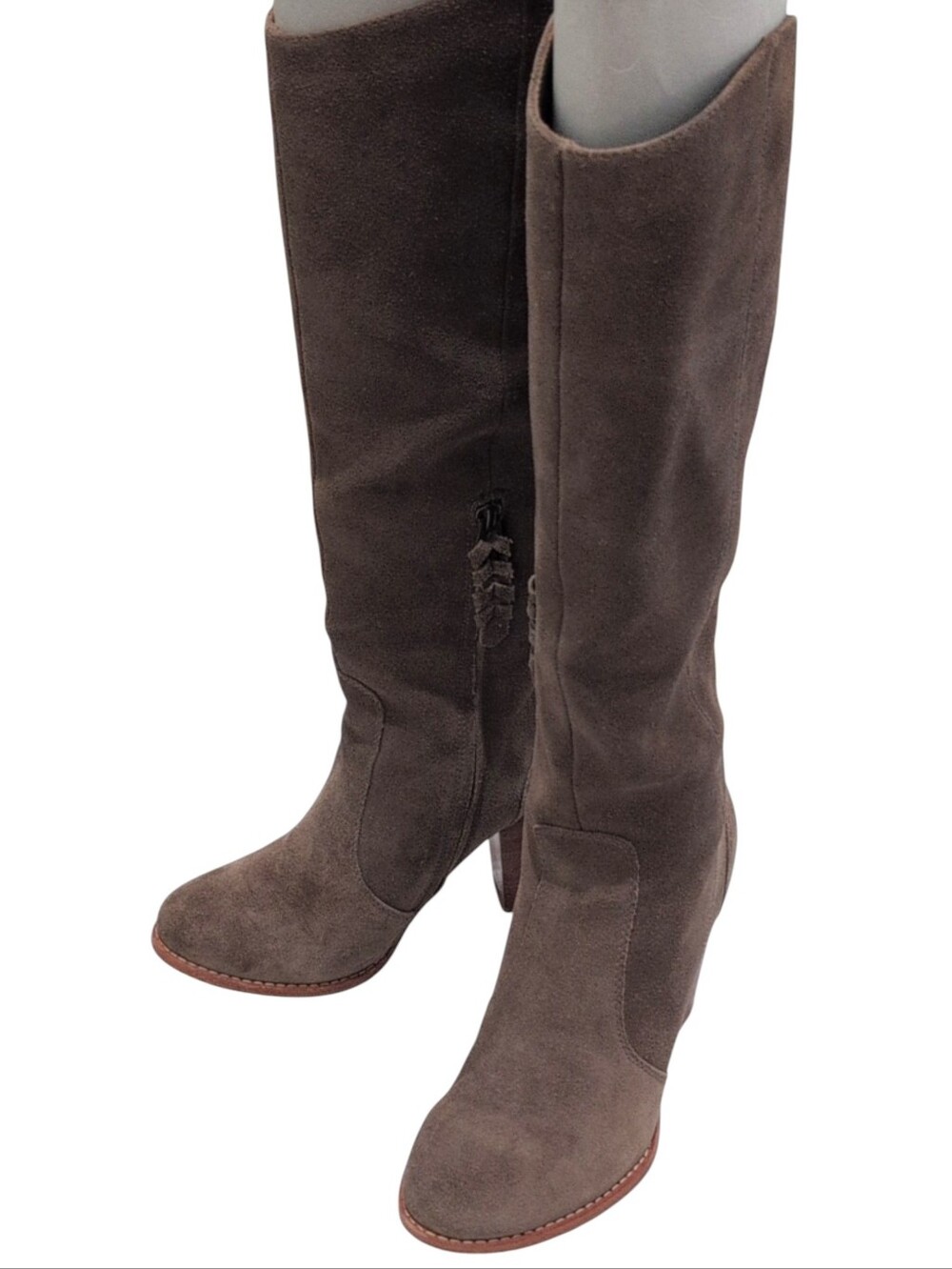 JOIE Womens Gray Pull Tab Dagny Round Toe Block Heel Leather Heeled Boots 37 - Picture 5 of 11